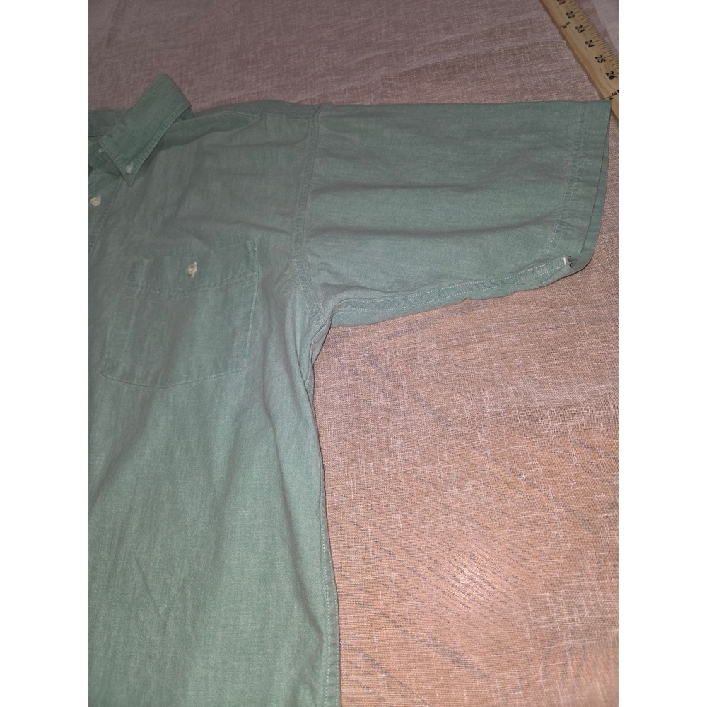 Eddie Bauer Mens XL Short Sleeve Button Down Shirt Green Cotton - Picture 4 of 11